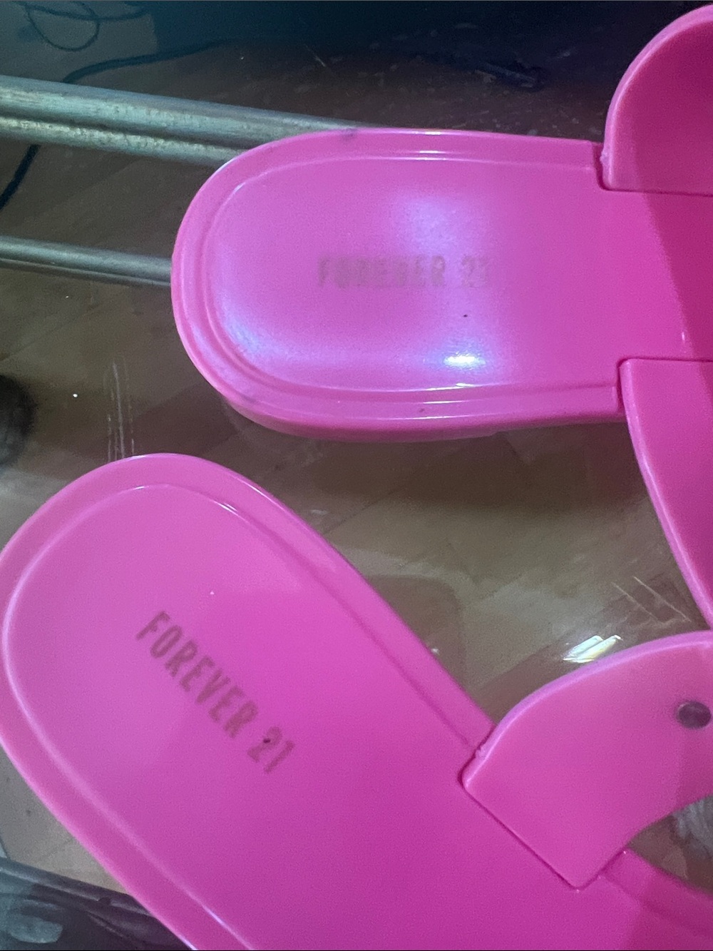 Forever 21 Hot Pink Double-Strap Slide Sandals with Gold Studs - Picture 3 of 6